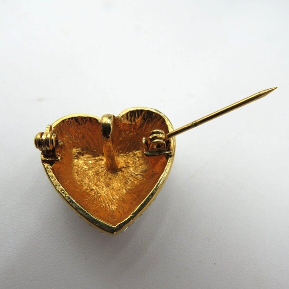 Vintage Heart Brooch Pave Rhinestone Puff Gold Tone Back Pendant - Picture 5 of 9